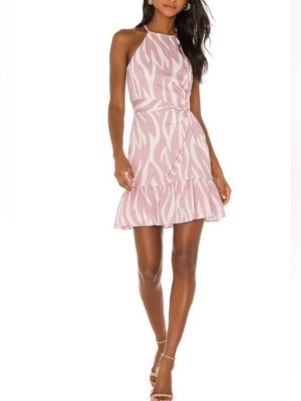 Parker Alma Pink/White Zebra Print Mini Dress – Halter Spaghetti Strap – Size 4